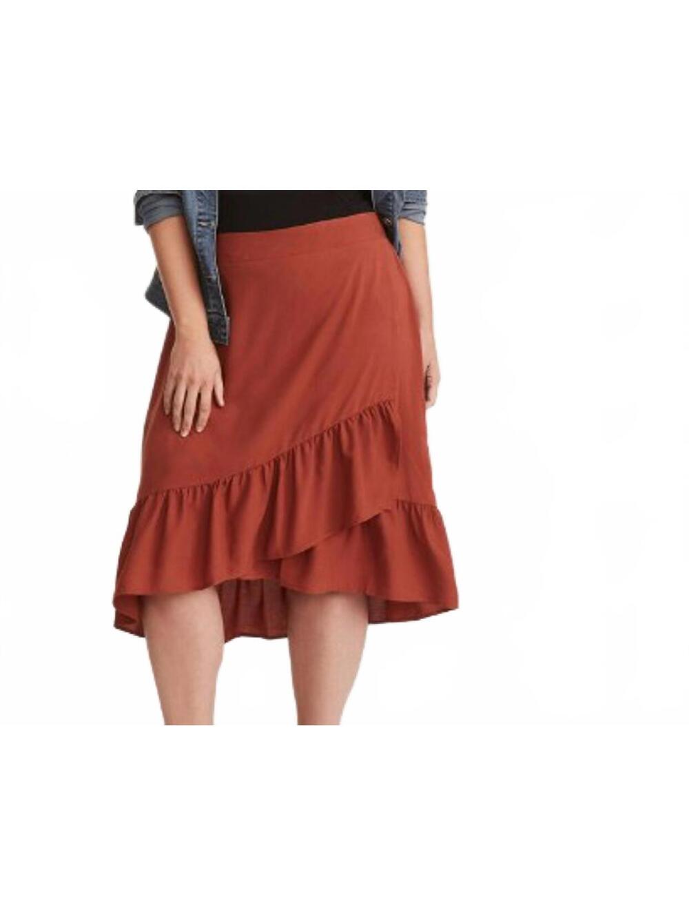Torrid Women Size Large 0 Asymmetrical Ruffle Knee Length Skirt Rust Orange Boho